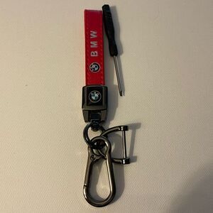 BMW Key Fob Keychain in Red Leather with Logo NWT